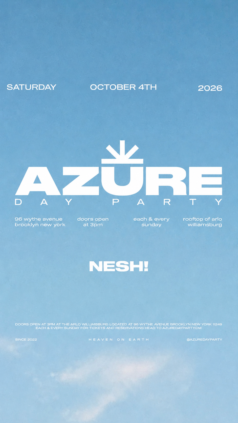 Azure Day Party October 4th | Arlo Williamsburg Rooftop