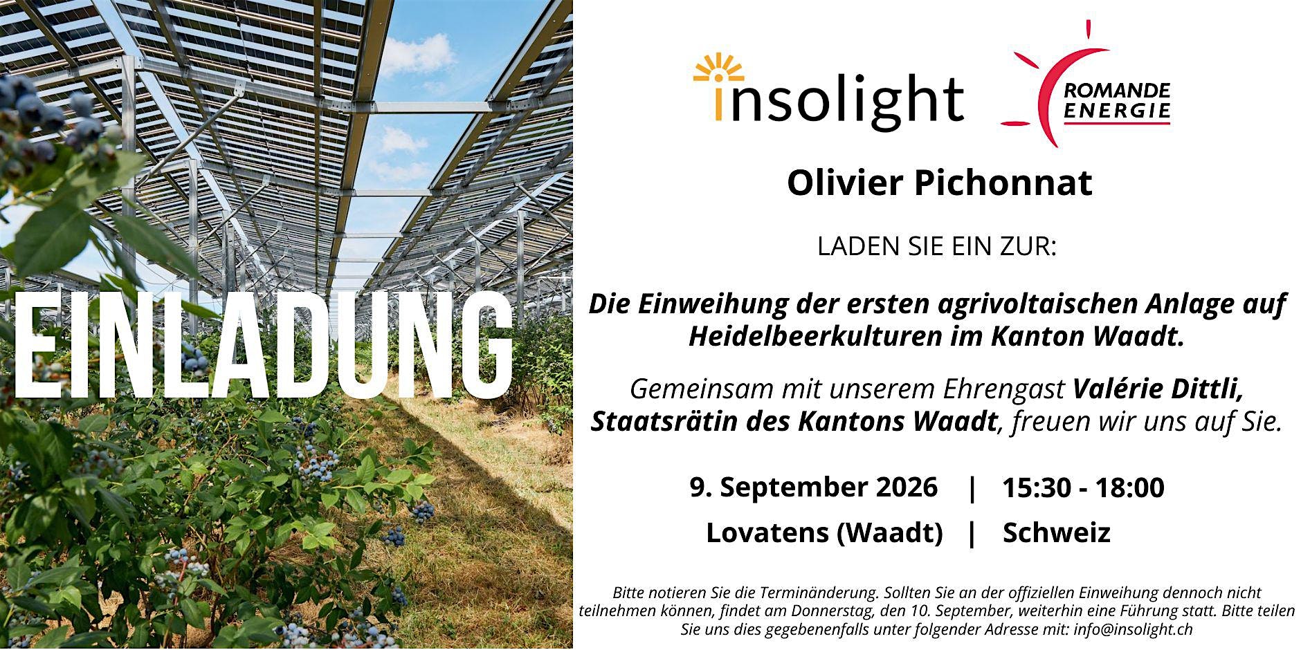 Einweihung der neuen Agrivoltaik-Anlage auf Bio-Heidelbeerfeldern