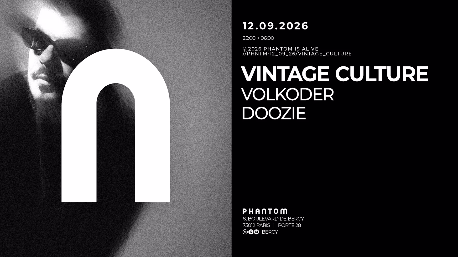Phantom démarre la saison le 12 septembre avec Vintage Culture, Volkoder & Doozie. Prépare-toi à découvrir un club entre melodic house et techno. Prends ta place 🎟️
