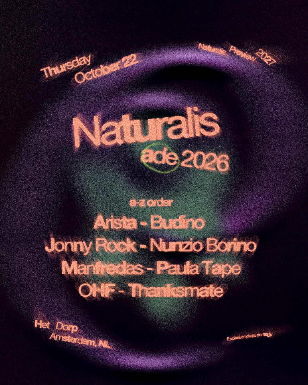 ADE Naturalis festival with Manfredas, Paula Tape, Jonny Rock 