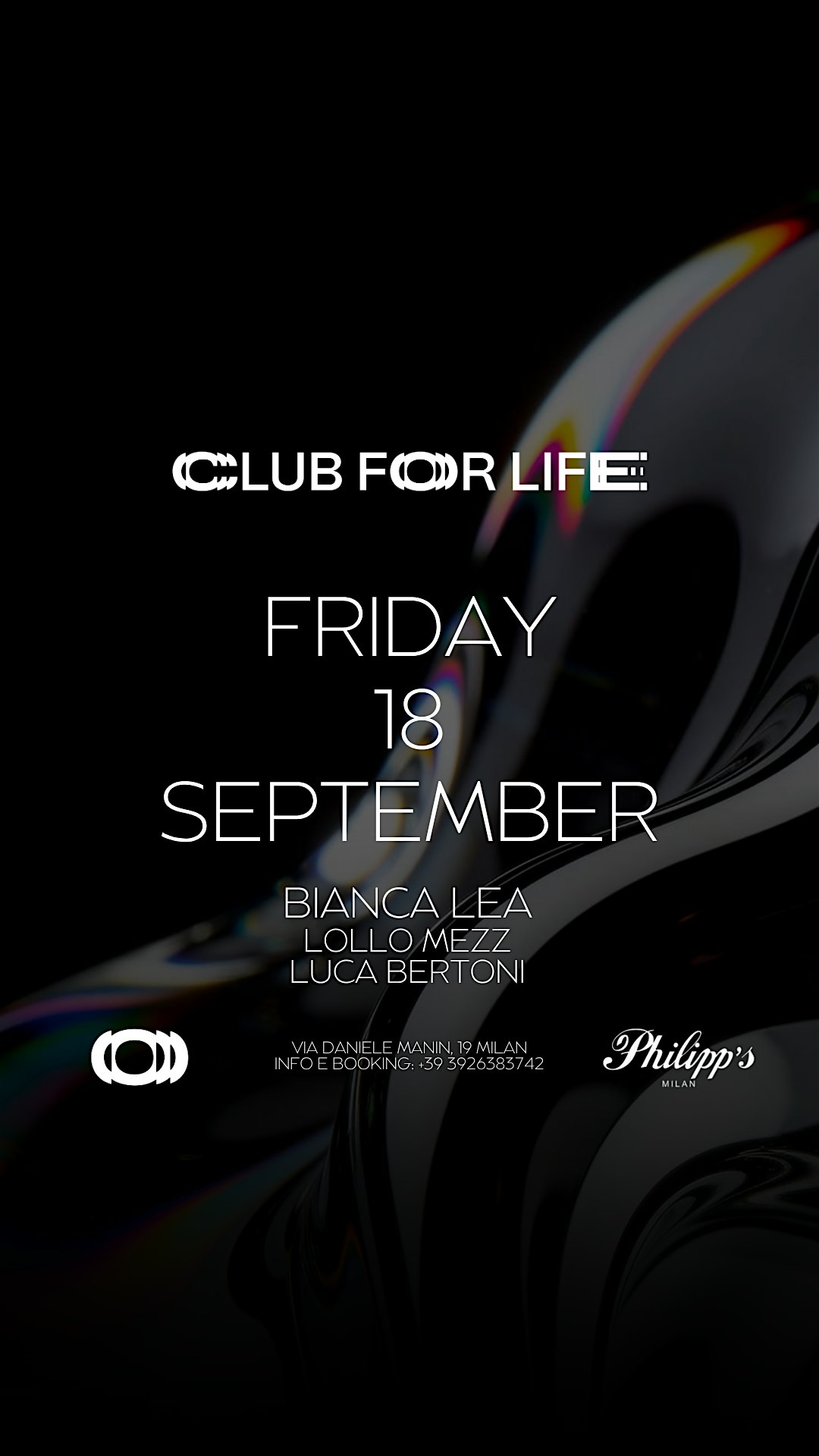 FRIDAY 18 SEPTEMBER - CLUBFORLIFE AT PHILIPP’S W// BIANCA LEA