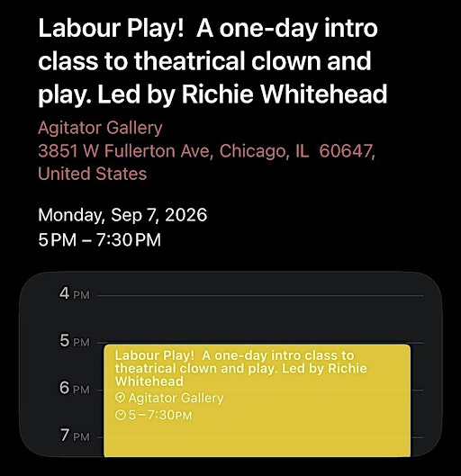 Labour Play! An Intro to Theatrical Clown and Play Workshop Fundraiser