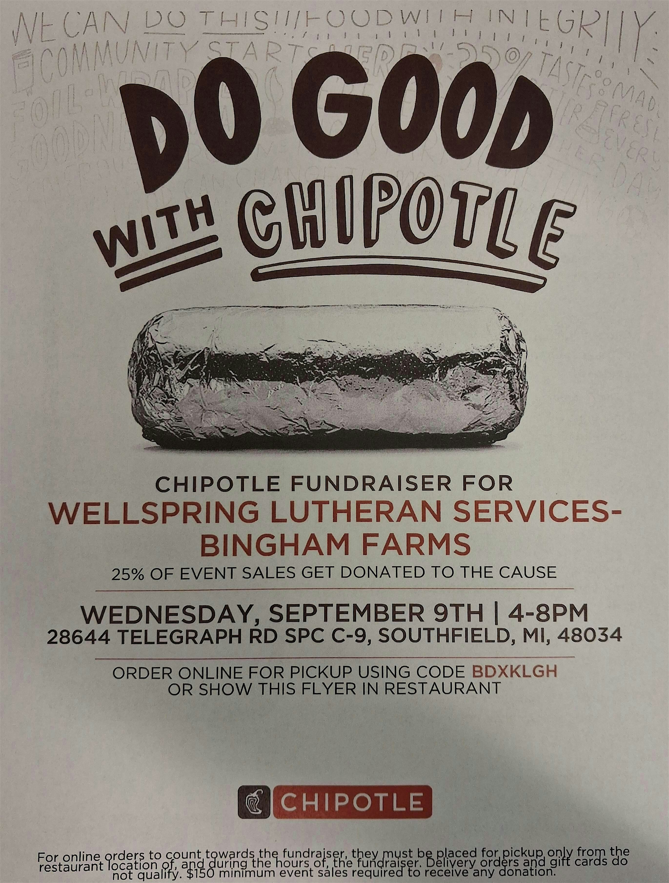 Chipotle Fundraiser for Wellspring Lutheran Services-Bingham Farms