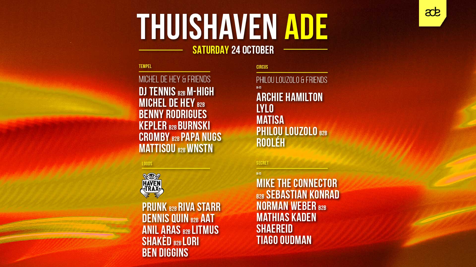 24 OCT - Thuishaven ADE Saturday Michel de Hey / Philou Louzolo & Haven Trax SOLD OUT