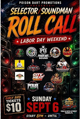 SELECTA AND SOUNDMAN ROLL CALL SEPT 6TH 2026 @DUNNS RIVER