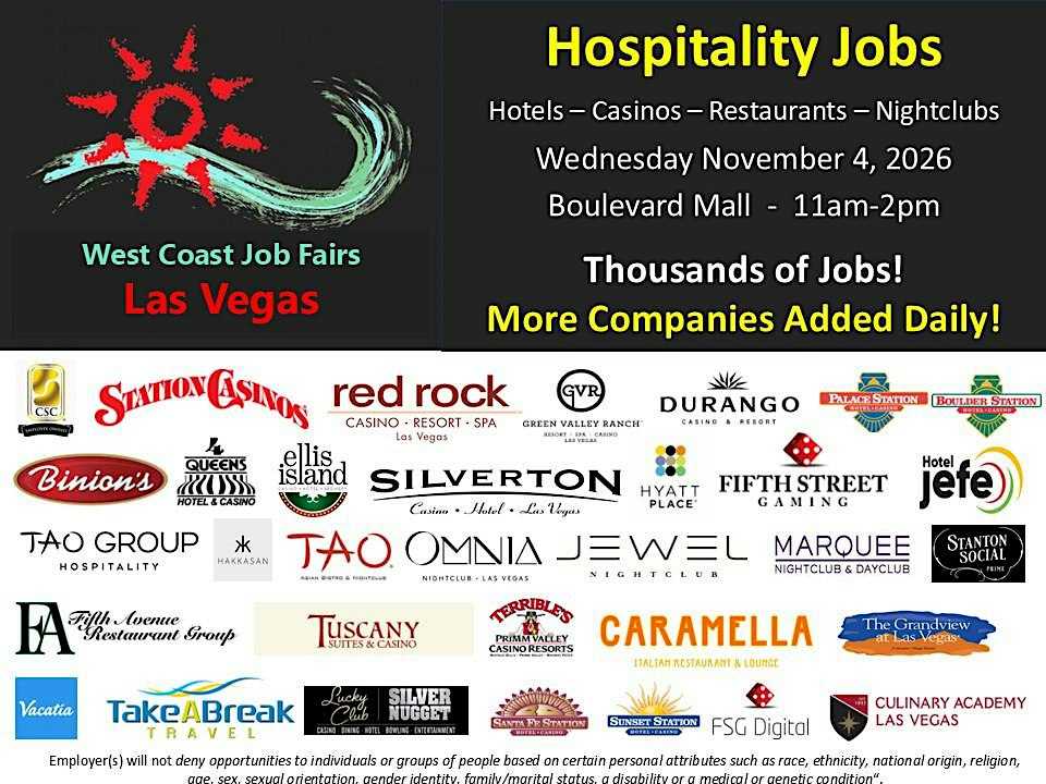 Hotel and Hospitality Job Fair. Will be adding MORE HOTELS every day.
