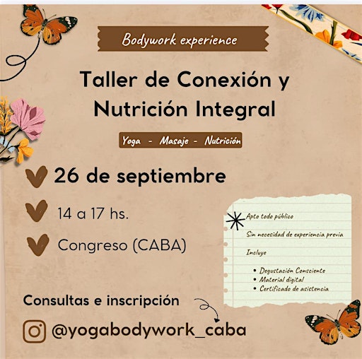 Taller de Conexión y Nutrición Integral (Yoga - Masaje Tai - Degustación)