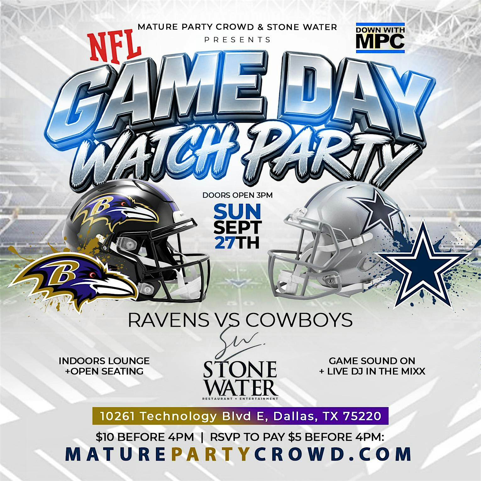 NFL GAME DAY @ STONE WATER -- RAVENS VS COWBOYS