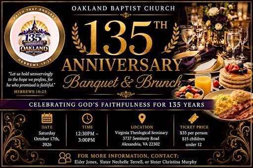 Oakland Baptist Church 135th Anniversary Banquet & Brunch