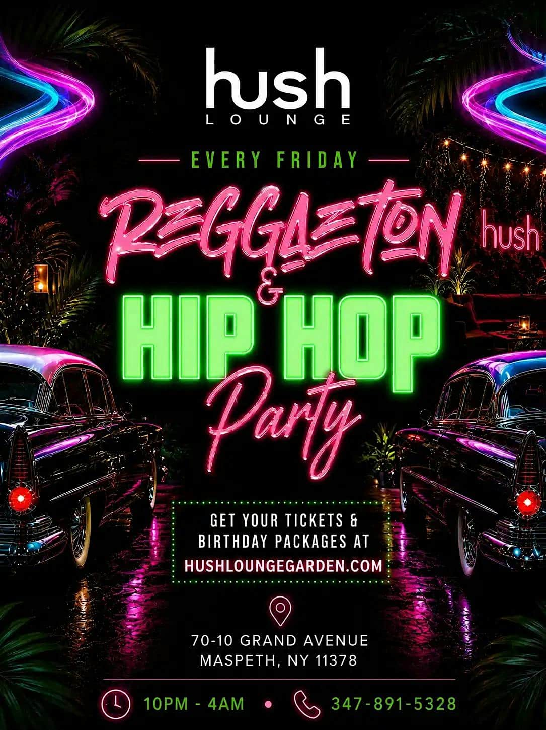 Reggaeton & Hip Hop Party NYC - Hush Lounge Garden Queens