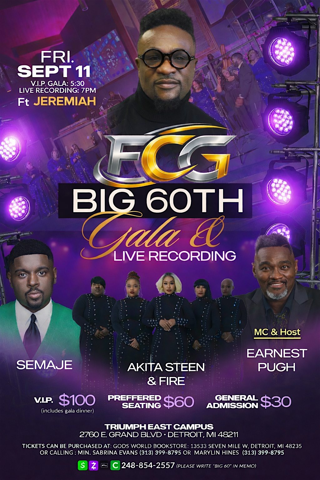 Big 60th Bday Bash live recording Ft Jeremiah VIP dinner starts at 5pm -7pm