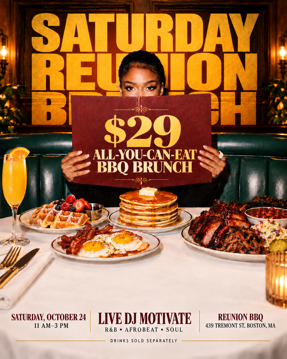 Saturday Reunion Brunch: $29 All-You-Can-Eat BBQ Brunch & Live DJ