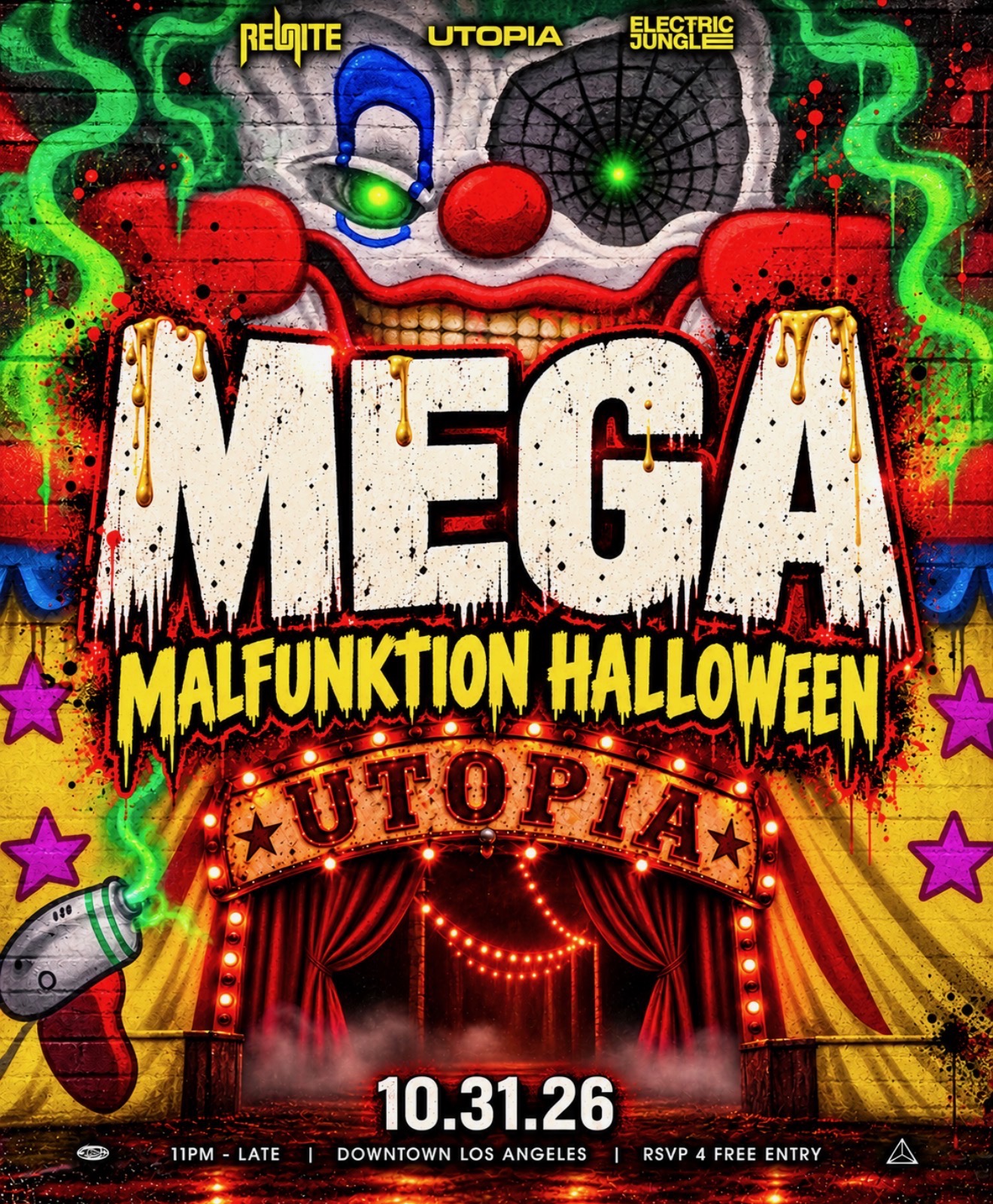 MEGA HALLOWEEN
UTOPIA x REUNITE 
HAUNTED HOUSE 
2 STAGES
SECRET GUESTS 
ALL STAR LINEUP