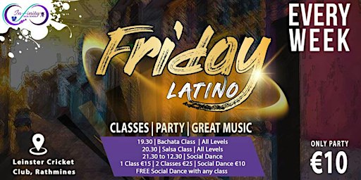 Every Friday Salsa & Bachata Classes & Social in Rathmines.