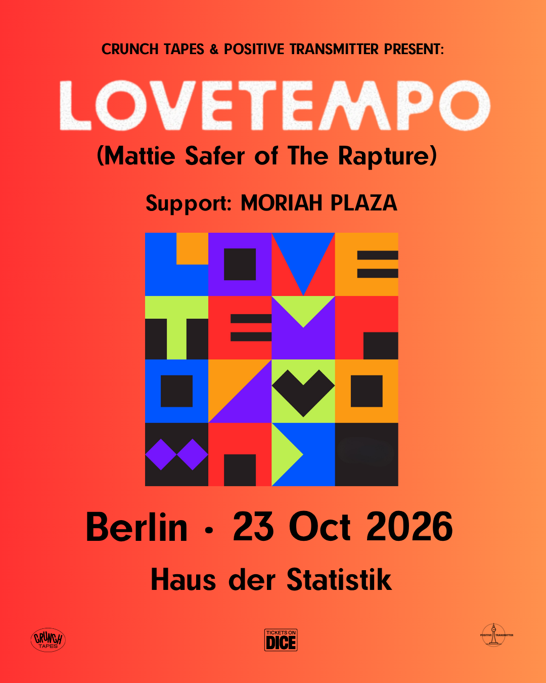 [CANCELLED] lovetempo (Mattie Safer of The Rapture), Moriah Plaza