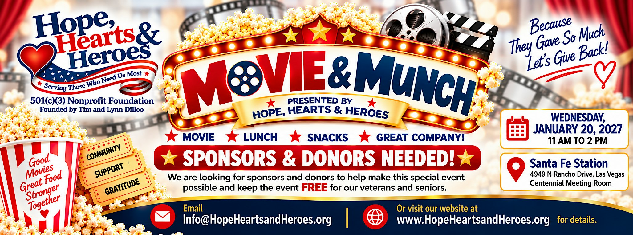 Movie & Munch a community supported Lunch and Movie for Seniors & Veterans