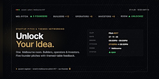 Startup Pitch & Themed Networking Melbourne | Unlock Your Idea
