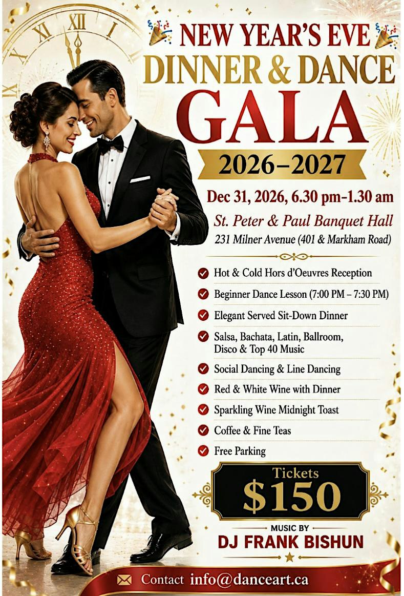 New Year's eve dinner dance Dec 31, 2026-2027 at  Peter & Paul Banquet Hall