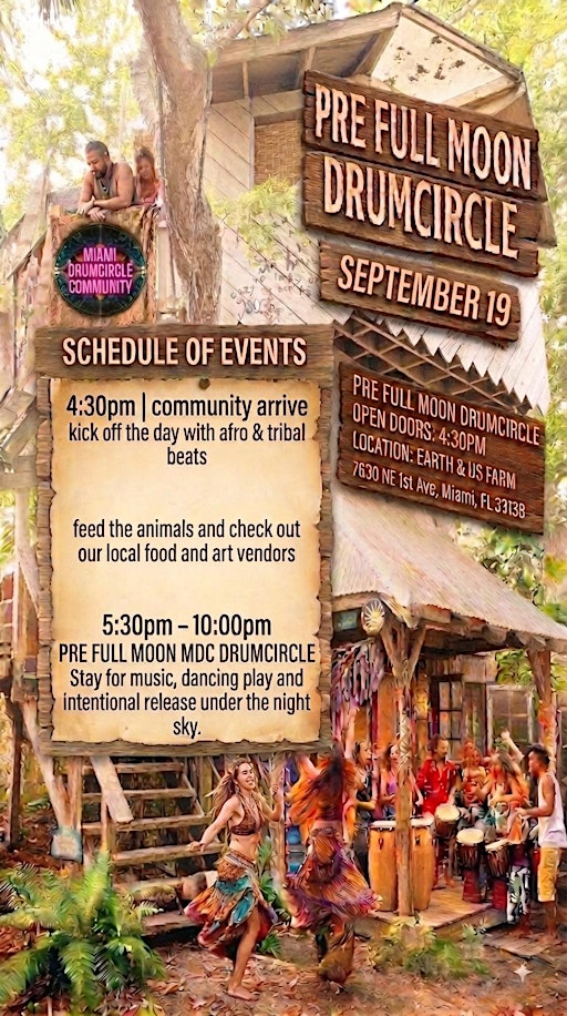 PRE FULL MOON MIAMI DRUM CIRCLE  at EARTH & US FARM  SEPT 19 - 2026