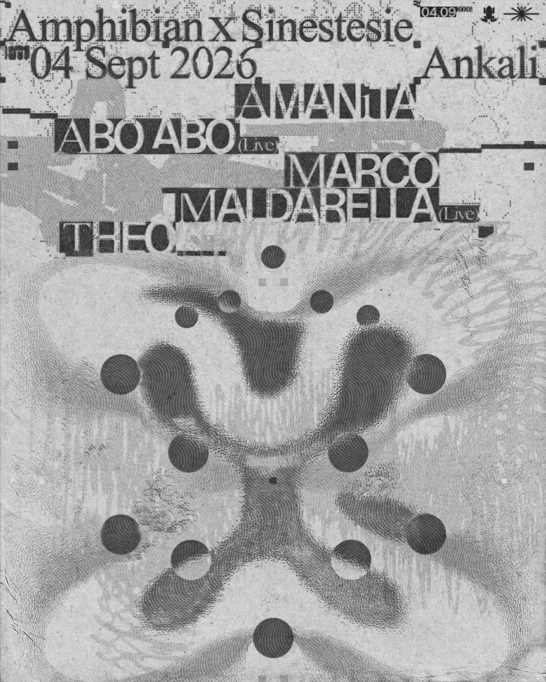 Amphibian X Sinestesie: Abo Abo (live), Amanita, Marco Maldarella (live), Theo