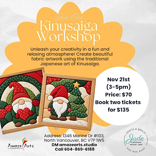 Christmas / Gnome Kinusaiga Workshop (Japanese No-Sew Fabric Art)