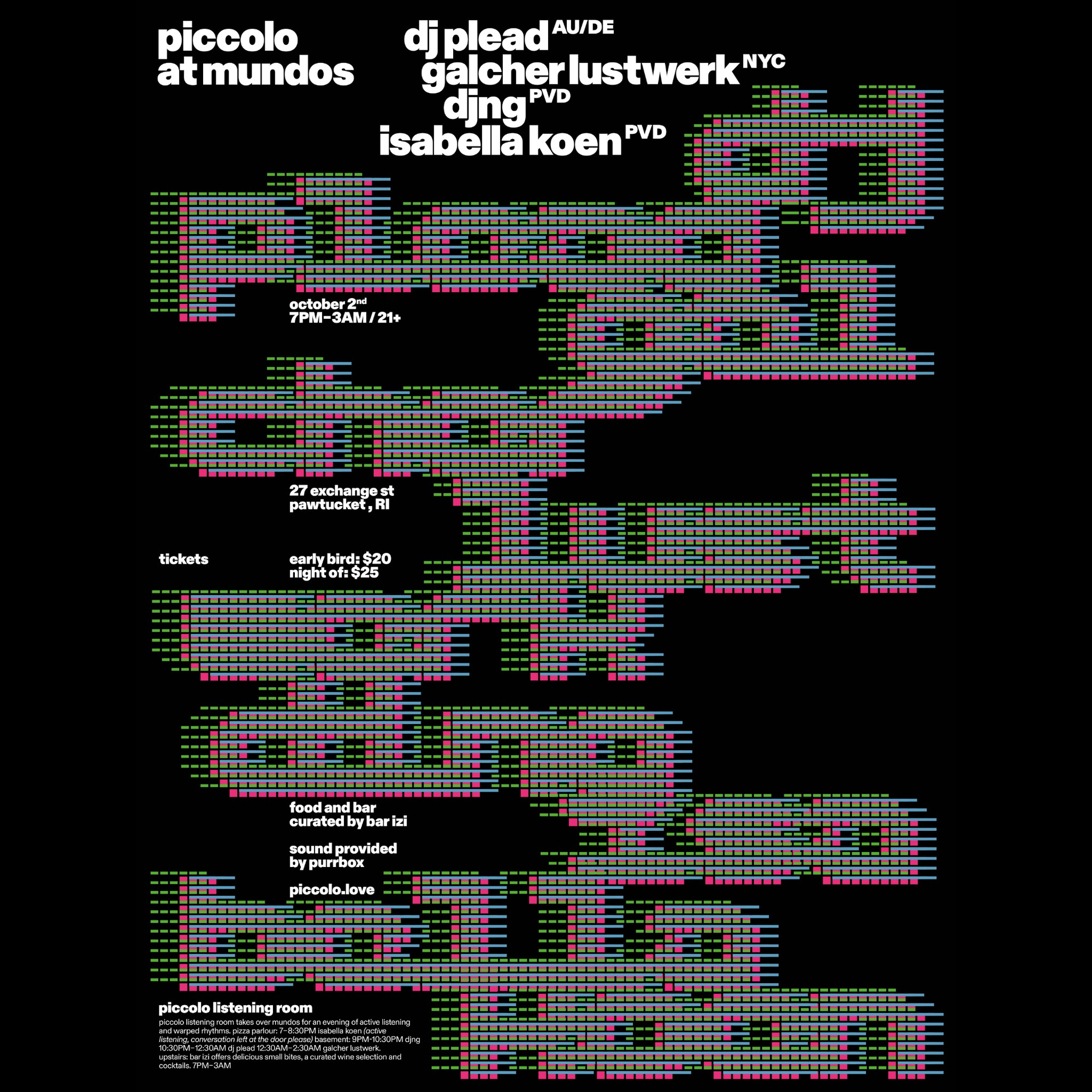 Piccolo x Mundos: DJ Plead, Galcher Lustwerk, DJNG, Isabella Koen