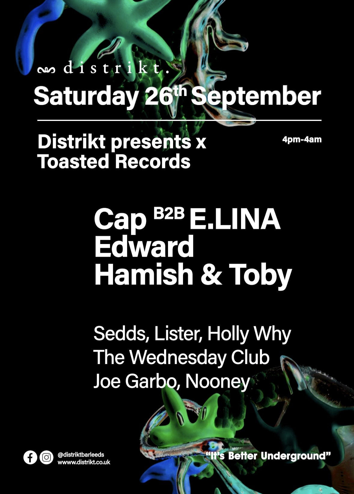 Distrikt presents x Toasted Records Cap B2B E.LINA, Edward, Hamish & Toby