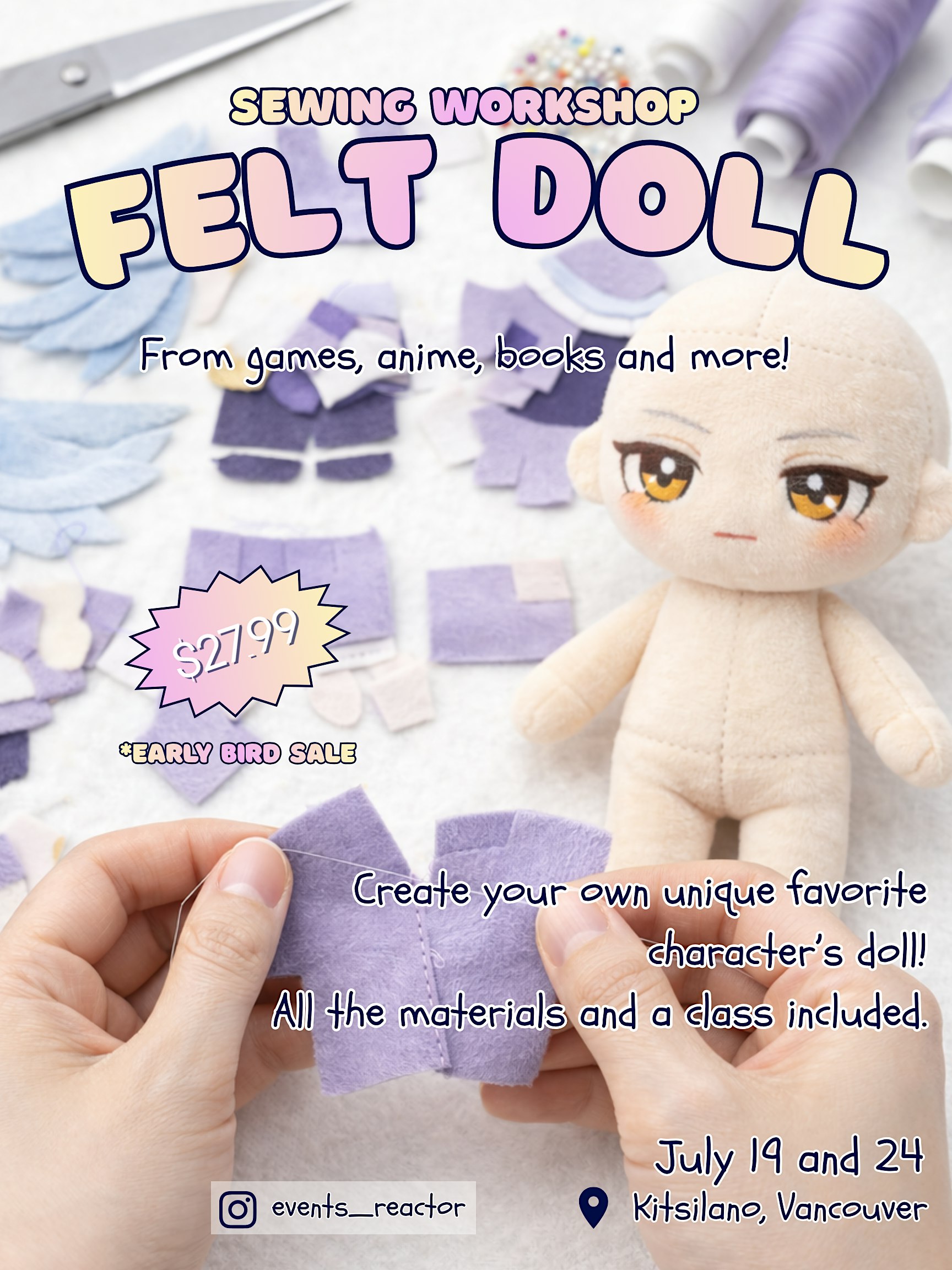 Felt Dolls Sewing Workshop | Make a plushie from a game, anime or a book!