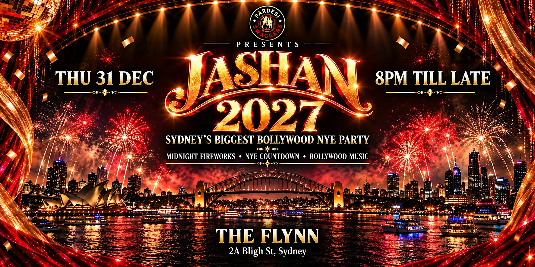 Jashan 2027 | Sydney's Biggest Bollywood NYE Party With Live Fireworks
