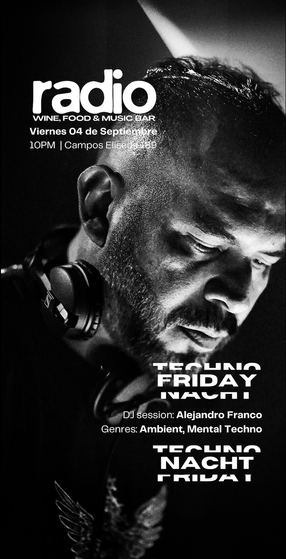 CommonSense Records y RADIO Music Bar presentan: Techno Friday Nacht -Alejandro Franco