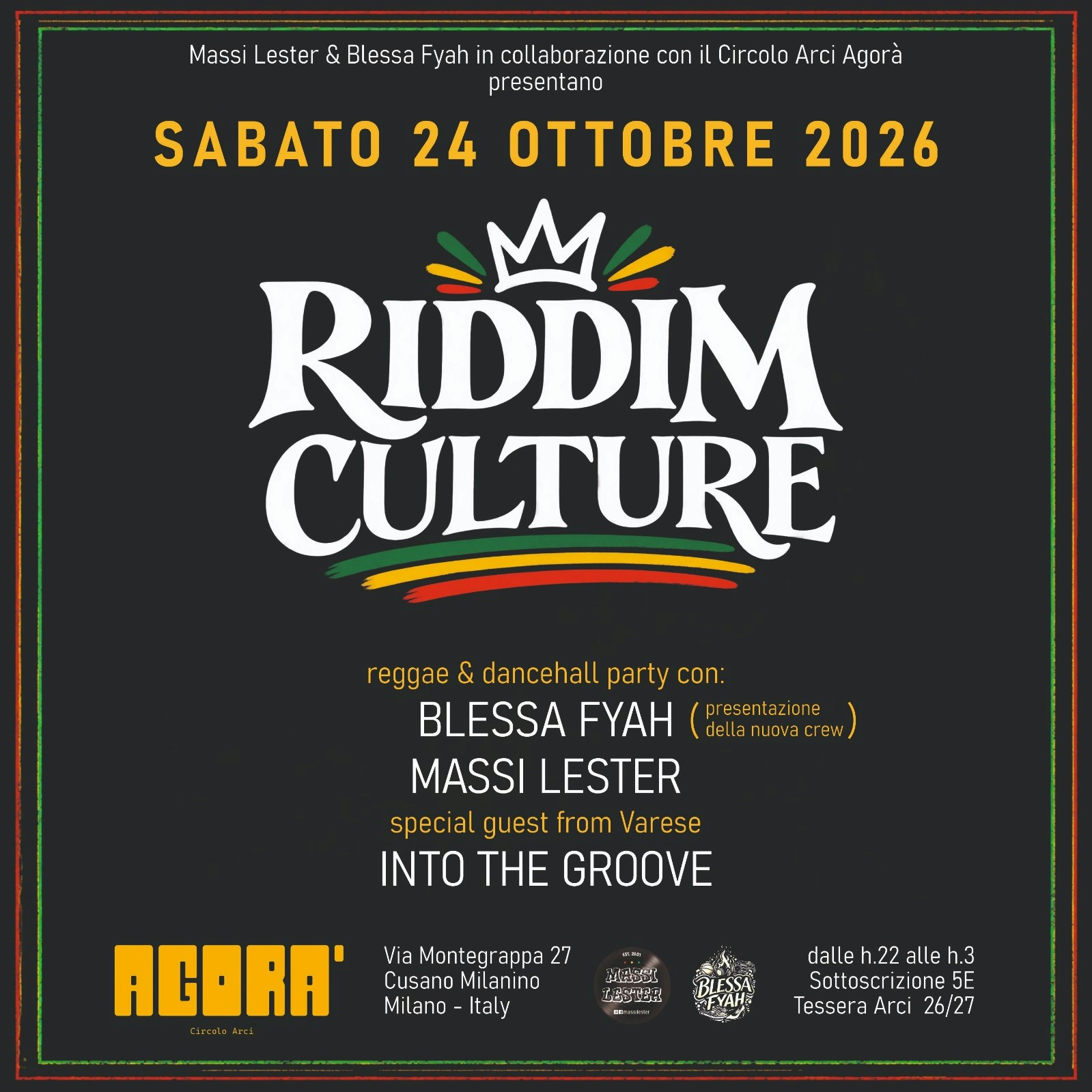 RIDDIM CULTURE – Reggae & Dancehall Party - Circolo Agorà