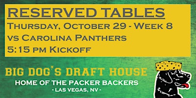 Draft House-Week 8 Packer Game Reserved Tables (Panthers 5:15pm Kickoff)