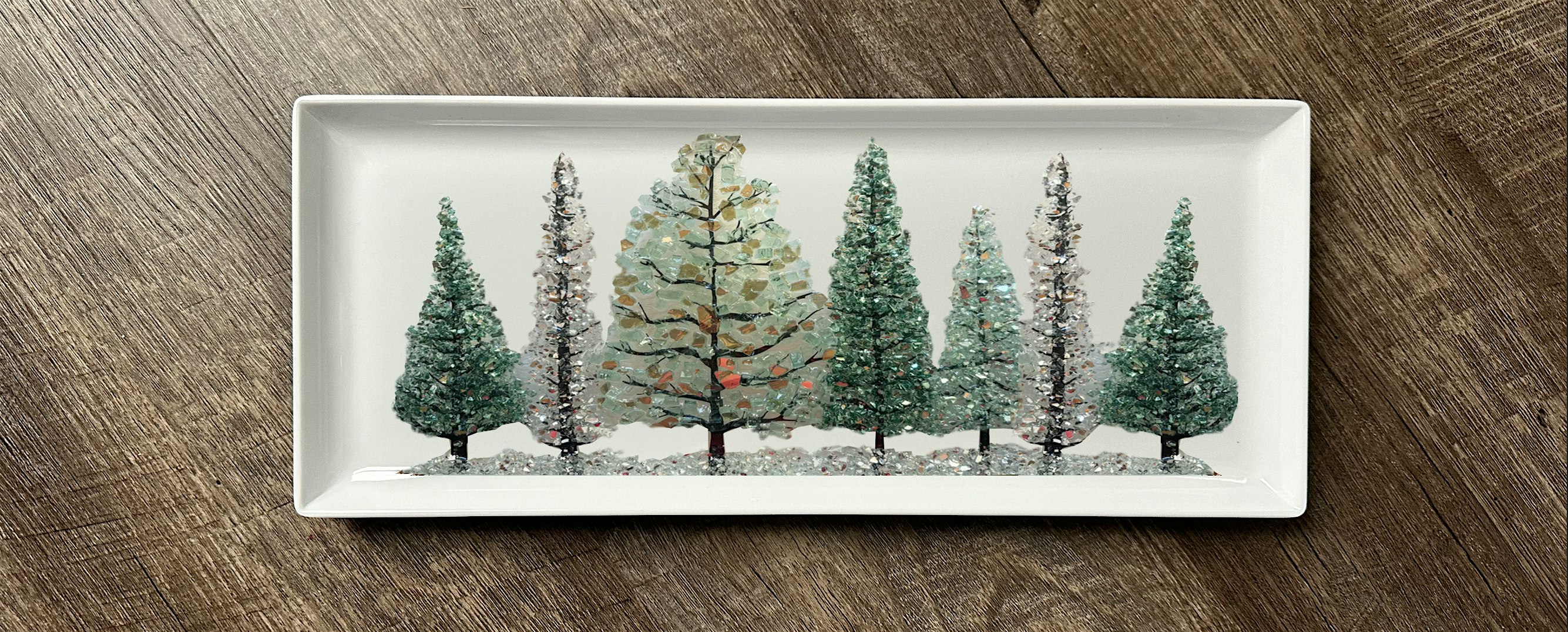 Crushed Glass & Resin Evergreen Tree  Charcuterie Tray Paint Art Sip Class