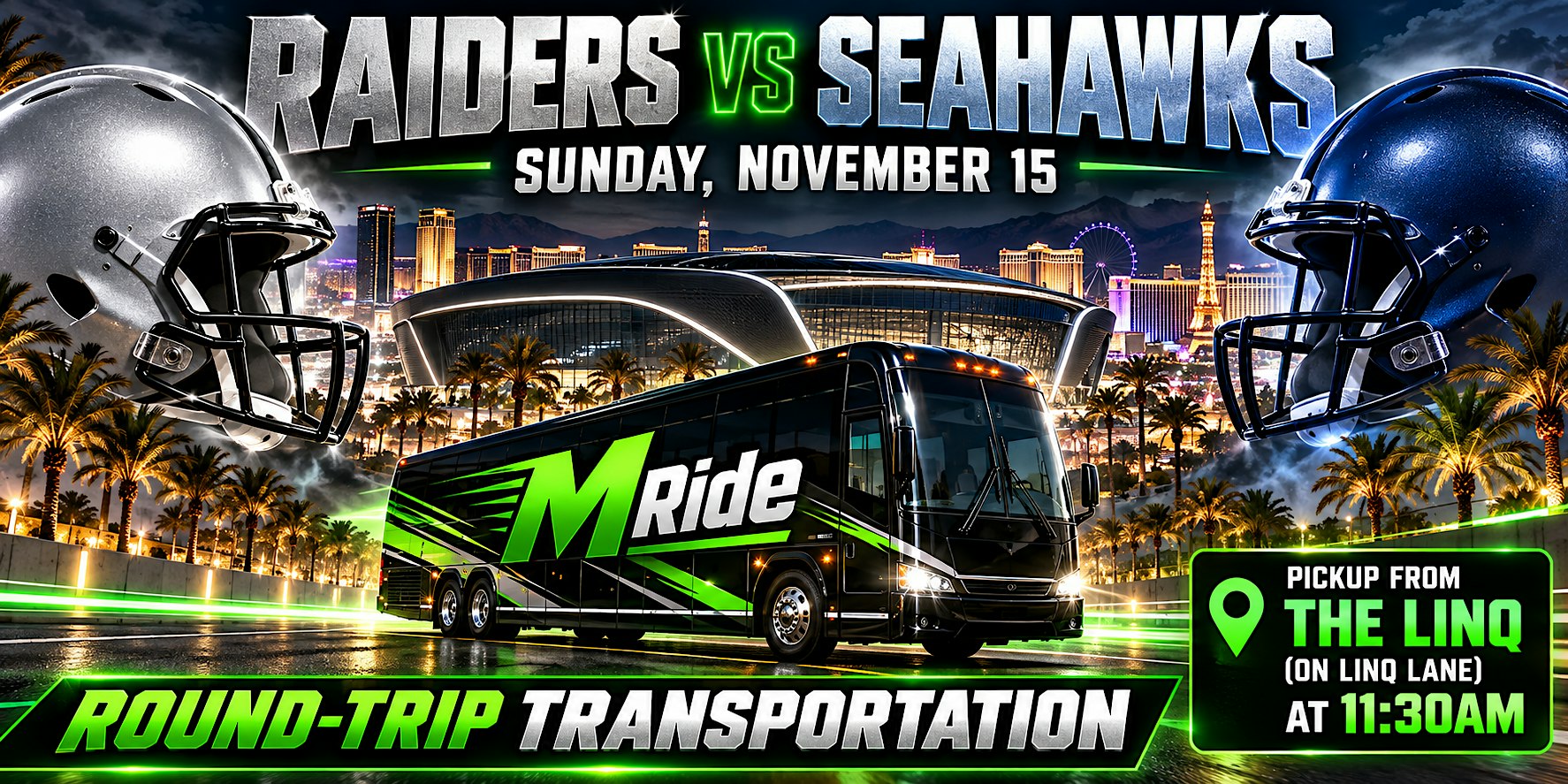 Las Vegas Raiders vs. Seattle Seahawks ROUNDTRIP SHUTTLE FROM HORSESHOE