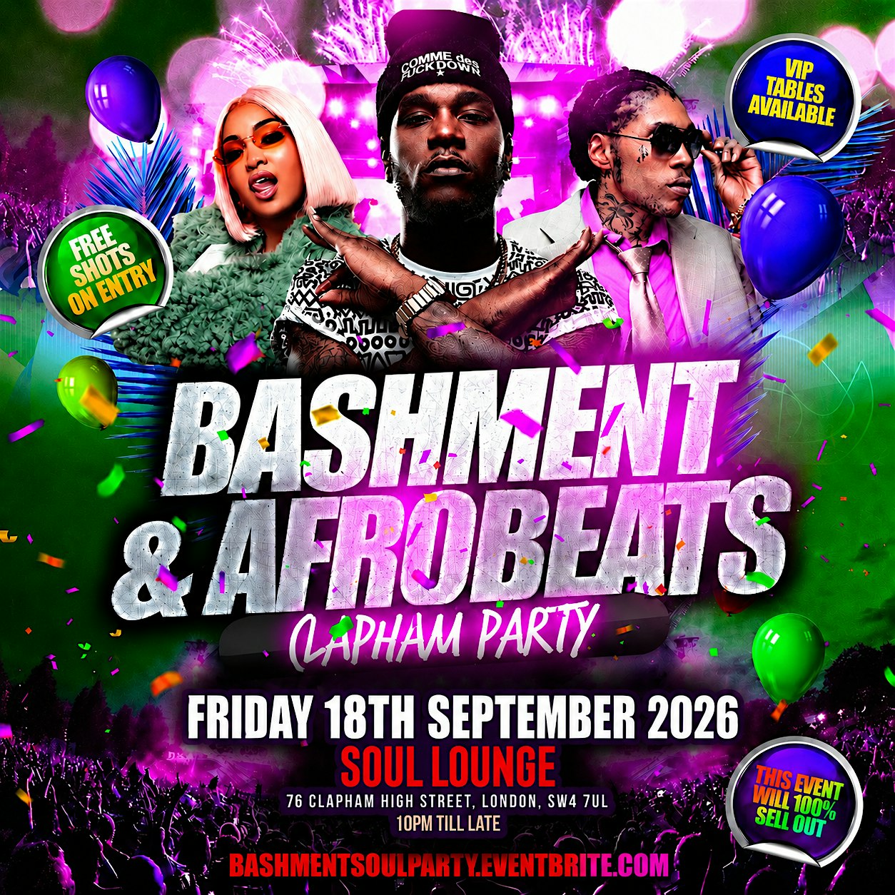 Bashment & Afrobeats Clapham Party - Everyone Free Before 12AM