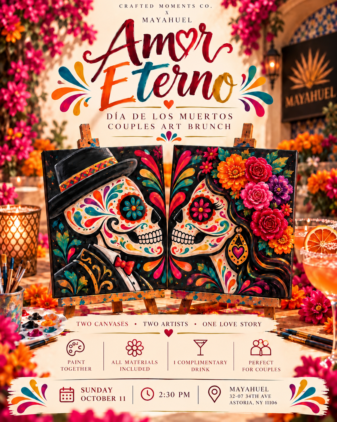 💀❤️ AMOR ETERNO Día de los Muertos Couples Art Brunch
