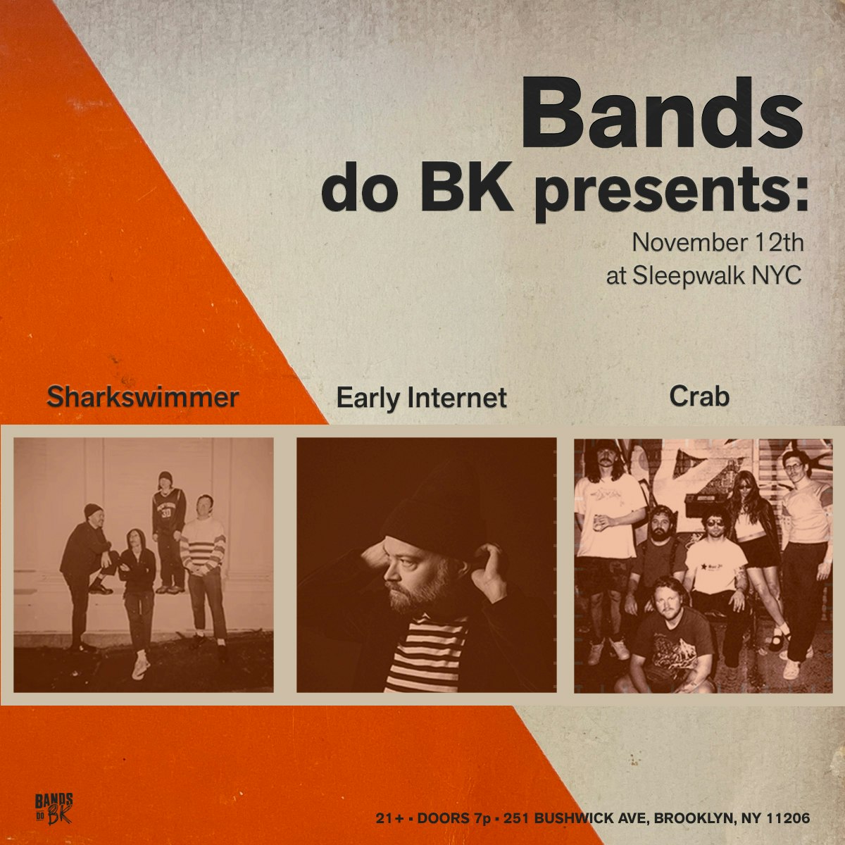 Bands do BK presents: Sharkswimmer, Early Internet (Seattle), Crab