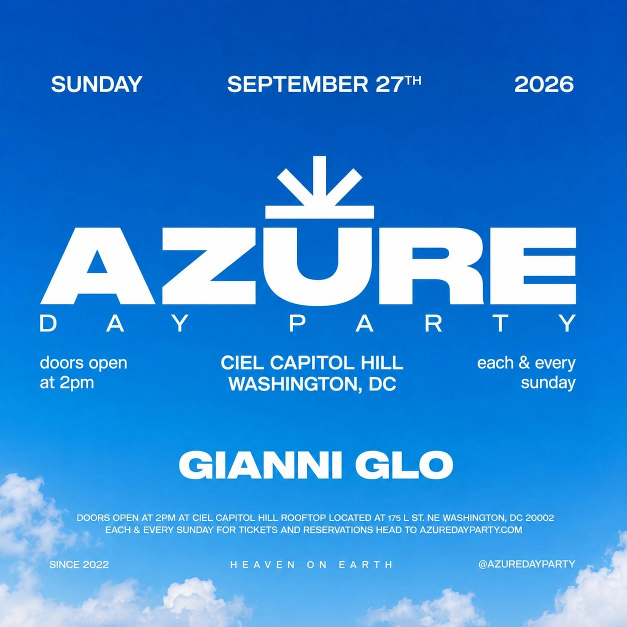 AZURE Day Party DC 9/27 w/GIANNI GLO