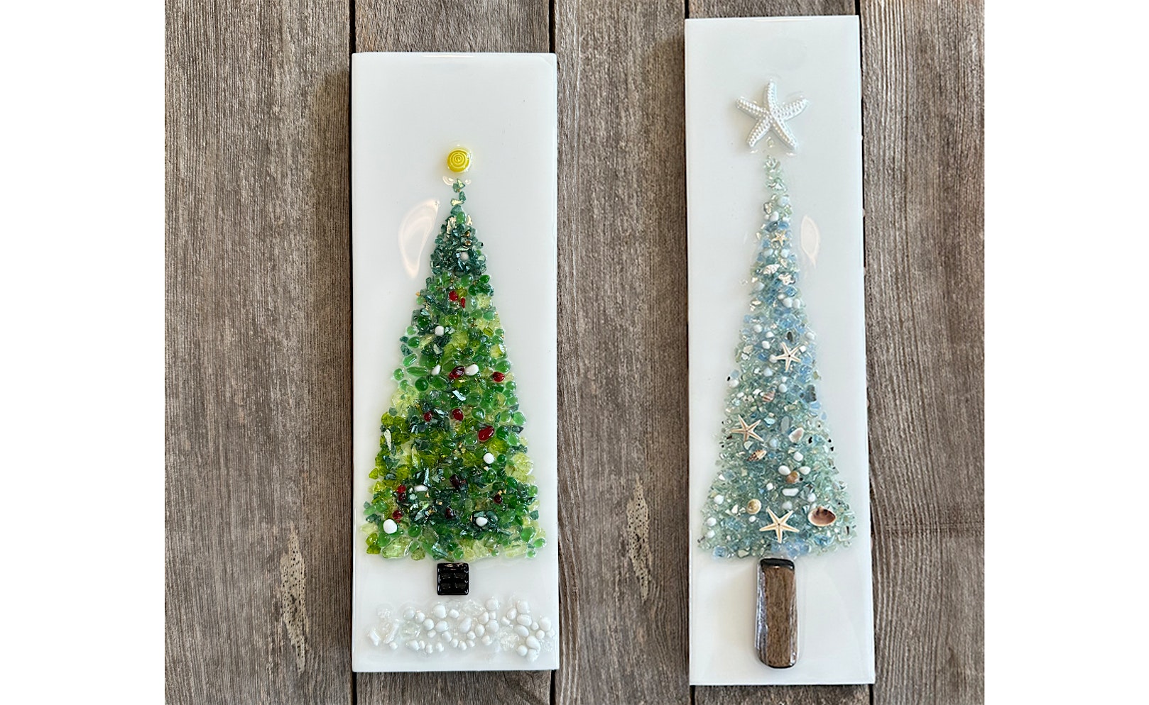 YOUR CHOICE - Christmas or Beach Crushed Glass Tree Tile Resin Art Class