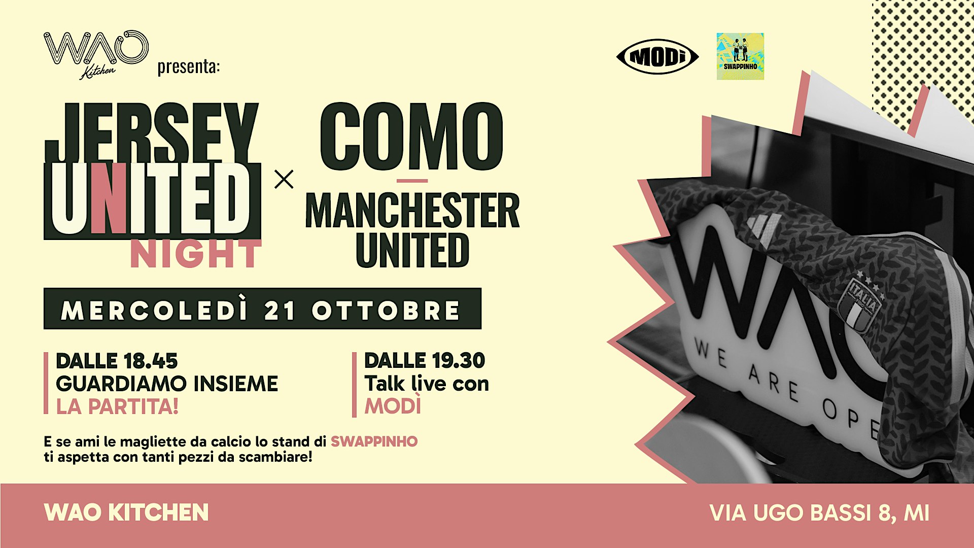 Jersey United Night: watch party di Como-Manchester United e talk con Modì