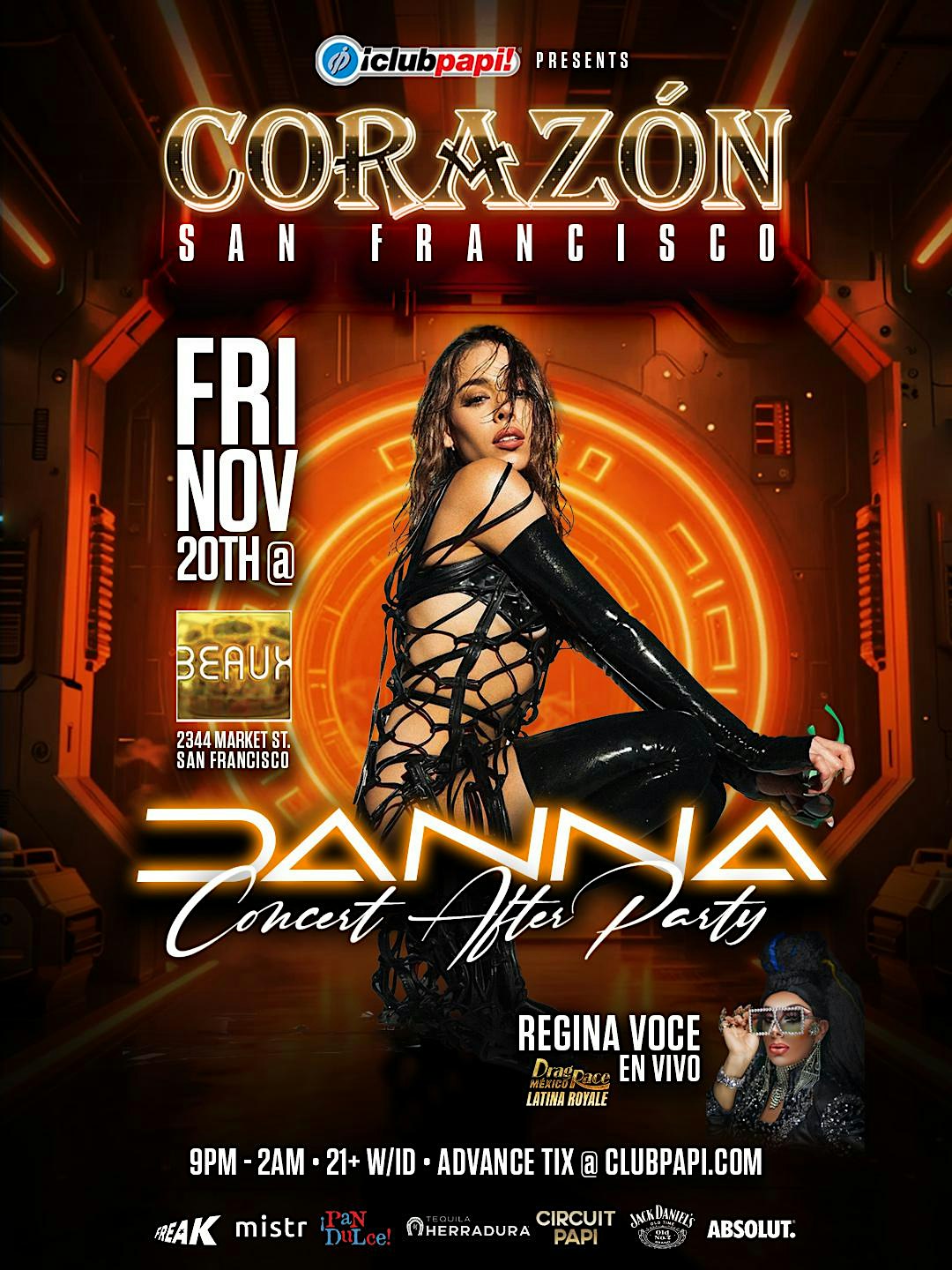 CORAZON SF "DANNA CONCERT AFTER PARTY"  W/REGINA VOCE LIVE  @ BEAUX SF