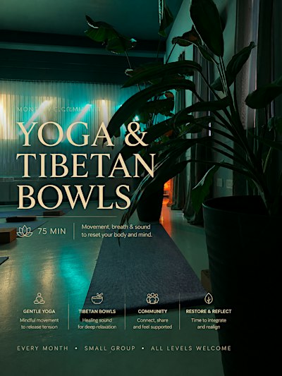 Monthly Community Yoga & Tibetan Bowls – 75 min ✨