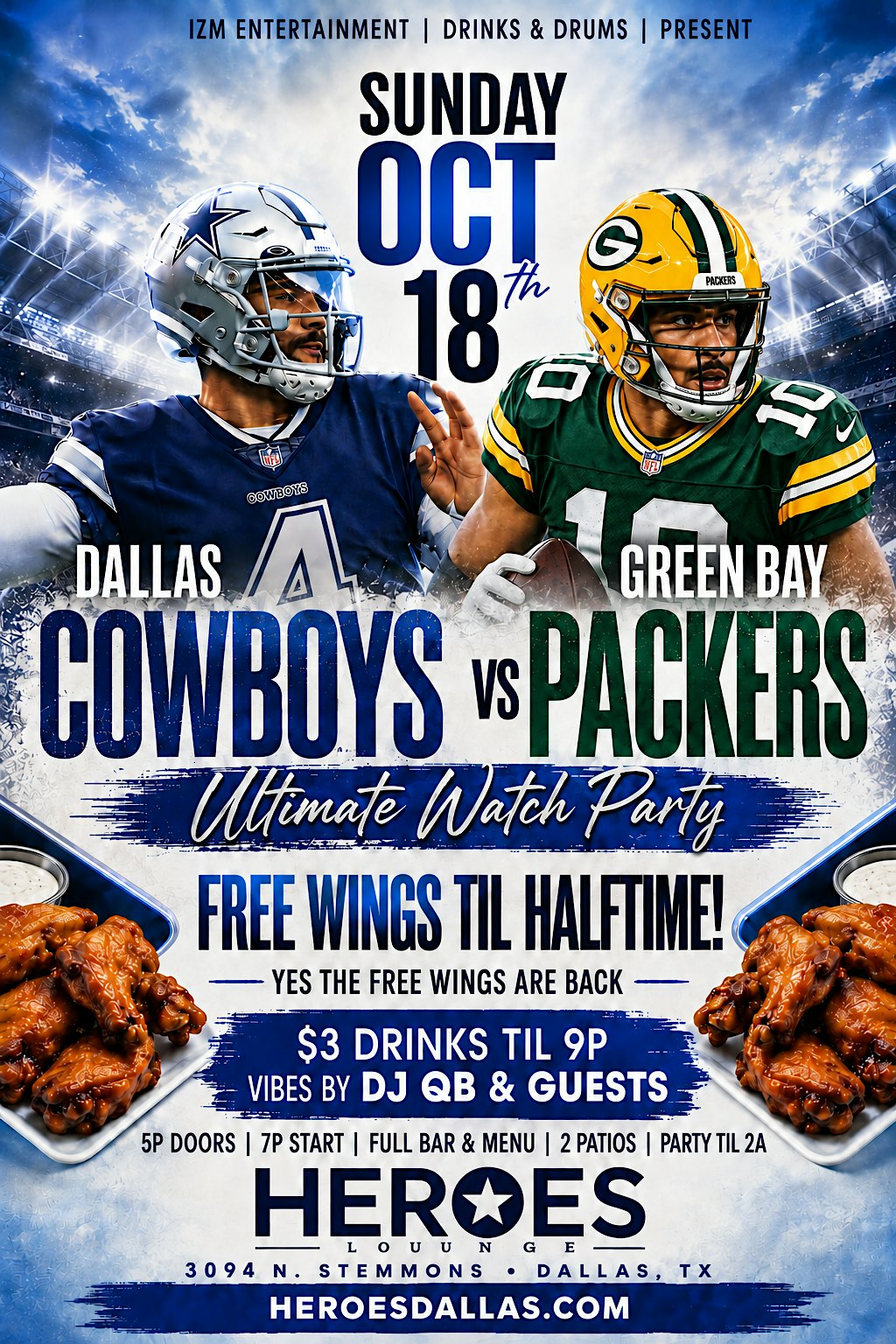 FREE WINGS | COWBOYS VS PACKERS | Watch Party & After Party