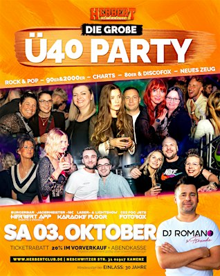 DIE GROßE Ü40 PARTY | ROMANO & FRIENDS | SA 03.10.2026 @HERBERT
