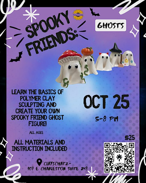 Spooky friends ghost polymer clay workshop all ages arts and crafts