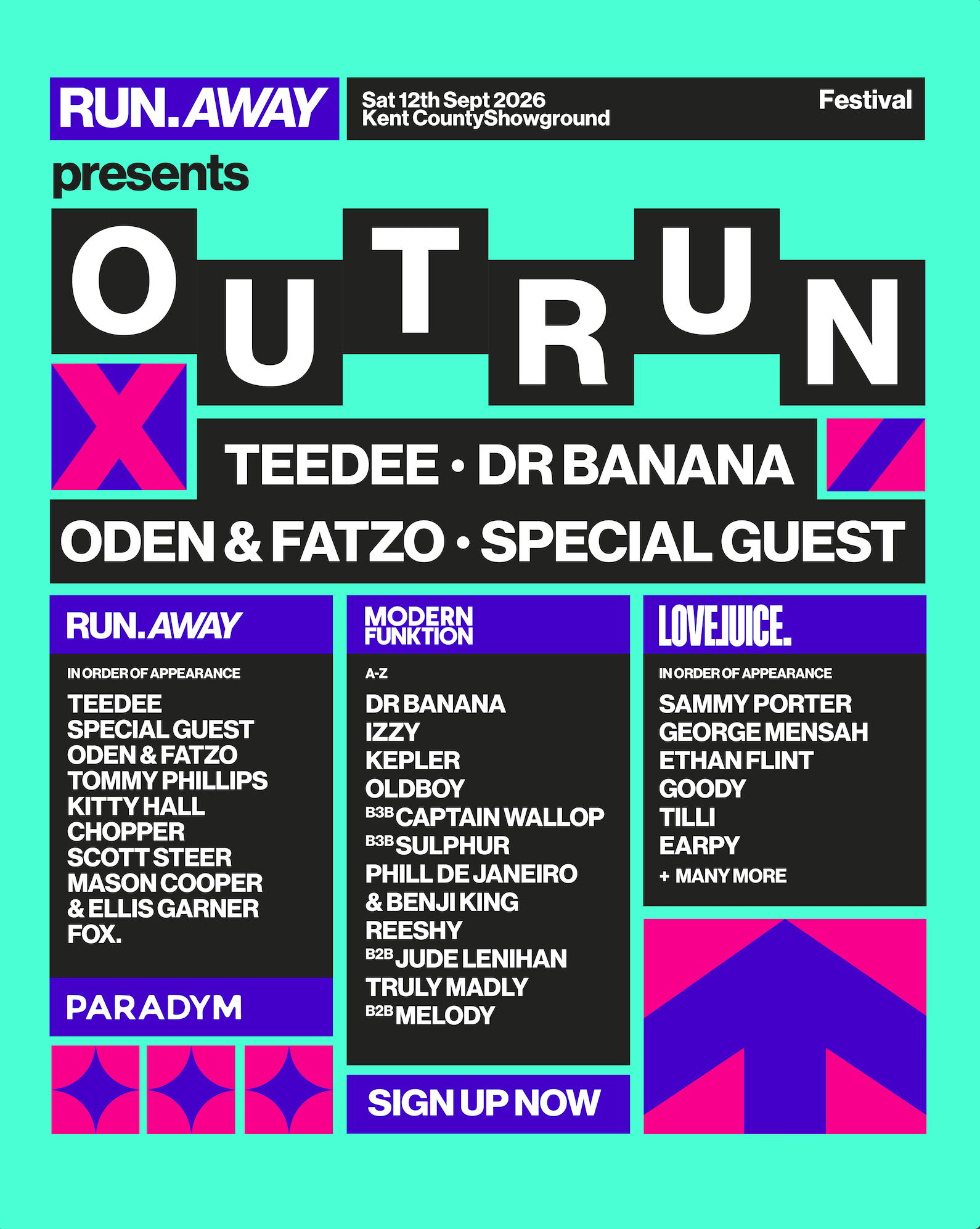 RUN AWAY presents OUT RUN FESTIVAL - Sat 12 Sept at Kent County Showground