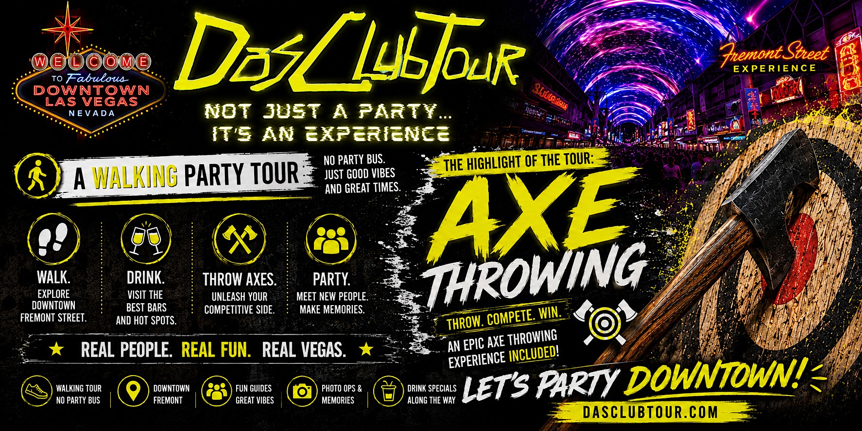 Downtown Fremont Street Axe Throwing VIP Experience & Bar Crawl