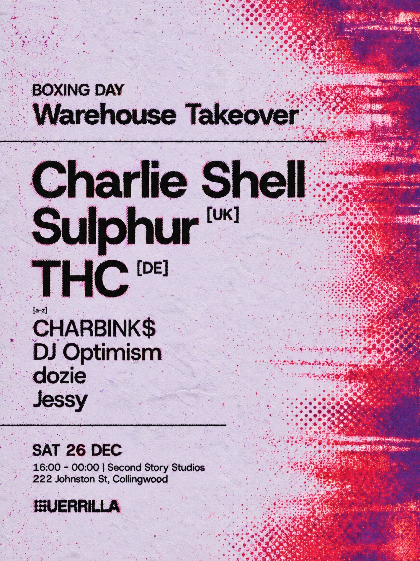 Boxing Day Warehouse Takeover: Charlie Shell + Sulphur [UK] + THC [DE]
