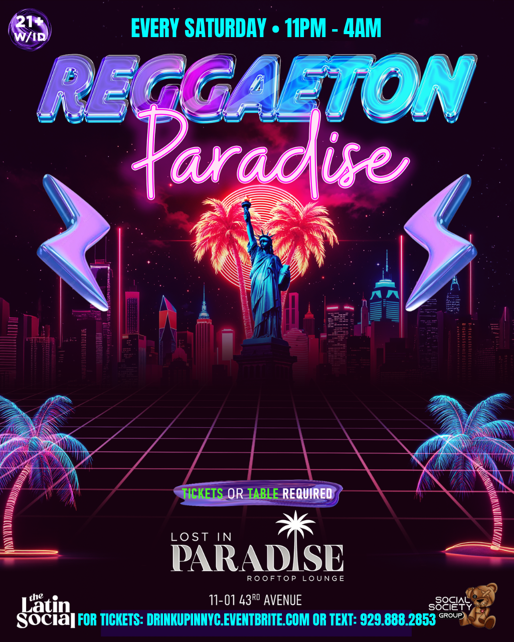 Reggaeton Paradise Saturday Nights @ Lost in Paradise Rooftop(Fiesta Latina NYC)