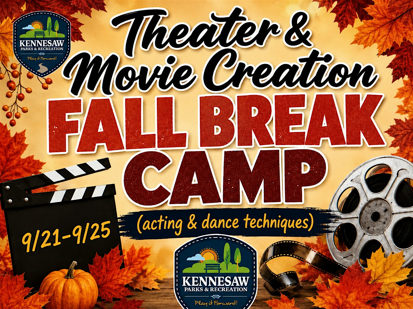 Fall Break (One Week) Theater and Movie Creation Performing Arts Camp